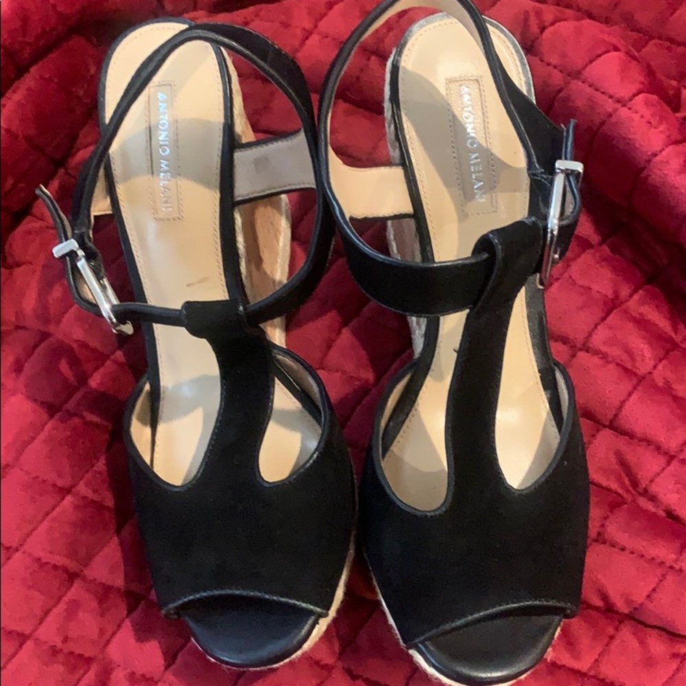 Antonio Melani Black Suede Sandals Sz 10